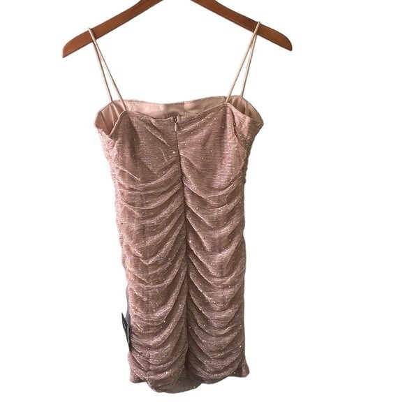 Lulus Flirty Vibes Mauve Pink Sparkly Ruched Bodycon Mini Dress Sleeveless - Picture 6 of 16